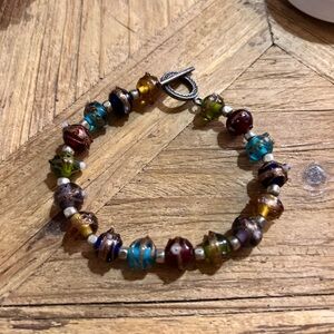 Handcrafted Sterling Silver Multicolor blown glass Beaded Bracelet